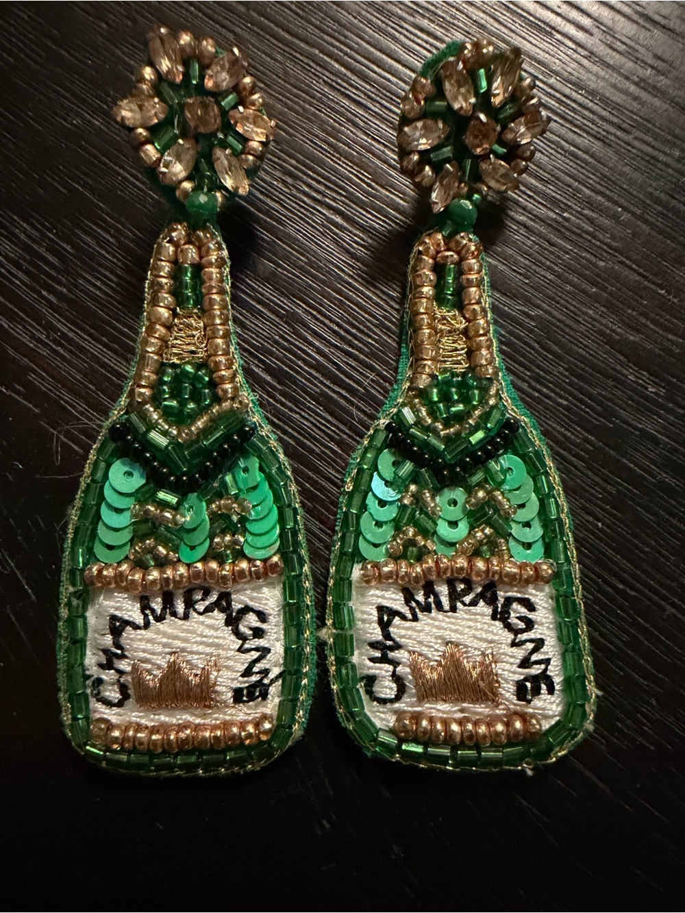 Source Unknown Green and Gold Embellished Champagne Bottle Hair Clips